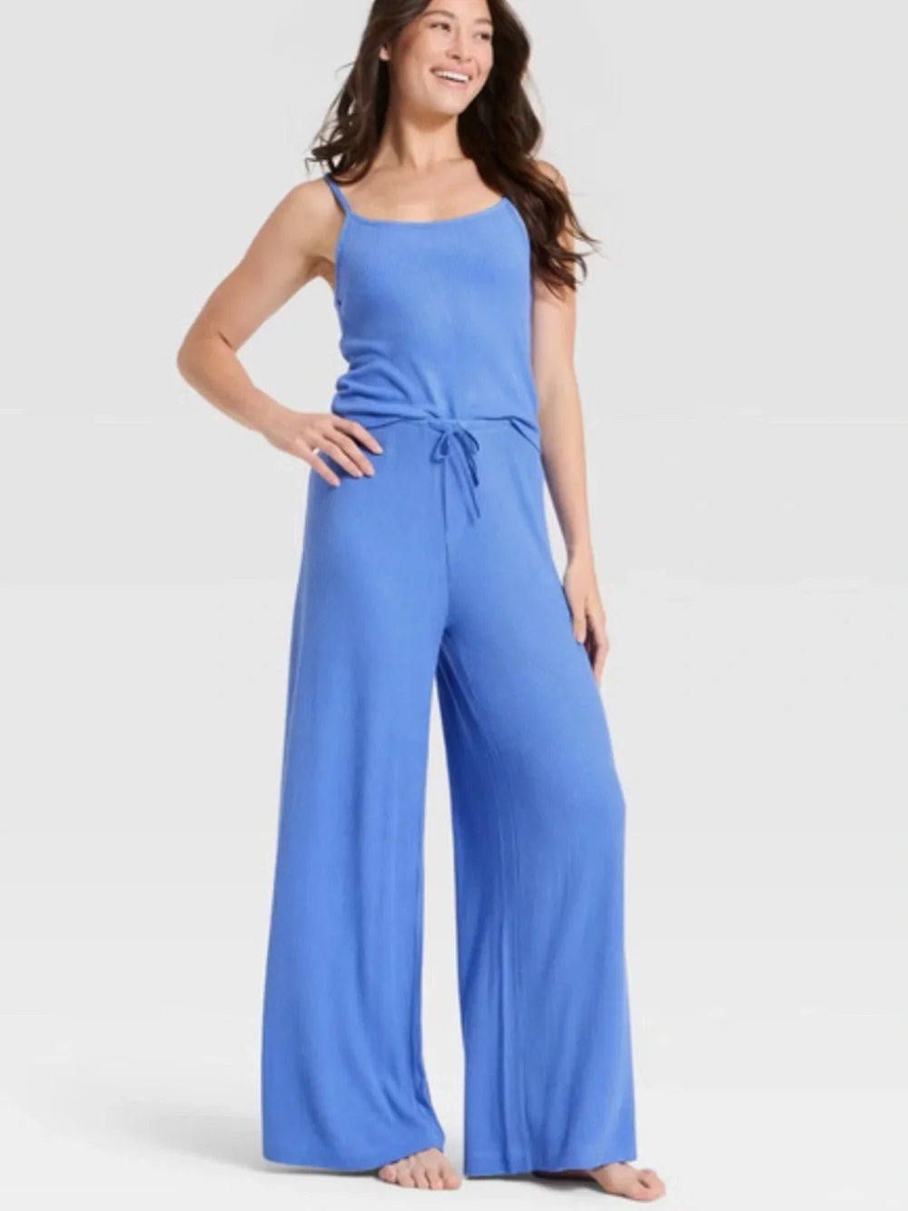 Auden Periwinkle Ribbed Wide-Leg Lounge Pants